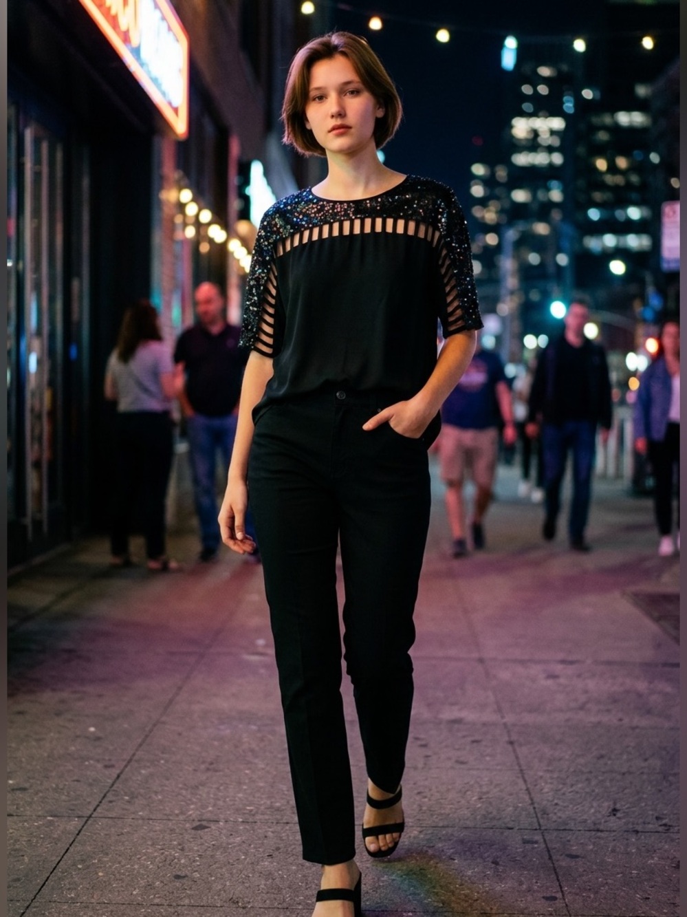 Rebecca Taylor Silk Sequin Cut Out Blouse